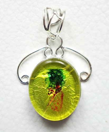 Pendentif Émaillé Signé - Oranger Sur Cuivre - Vintage Très Bon État