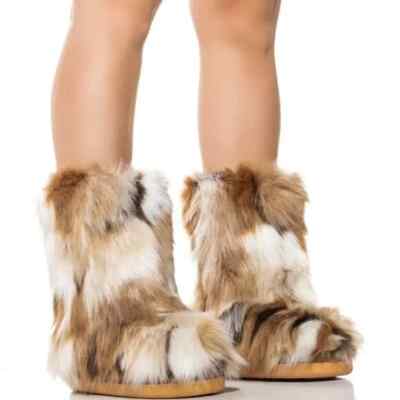 AZALEA WANG '' PLETHORA PALETTE '' Size: 10 BROWN FUR FLAT BOOT (Fast shipping)