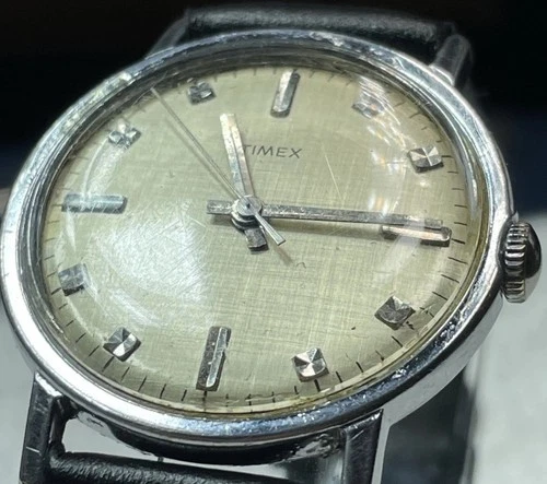 Vintage 1971 TIMEX MERCURY 16050 2471 - Rare Linen Dial - Manual Wind - Runs!