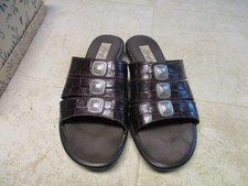 Brighton Brown Leather Chest Basketweave Mules Slip on Shoes Size 7.5 M Heel