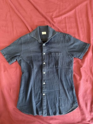 BEAMS HEART Navy Textured Cotton Button Shirt S Japanese Minimalist