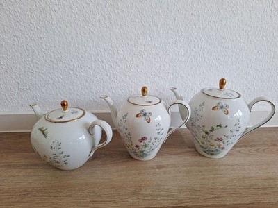 Porzellan Kanne Seltmann Weiden Liane Blüten Schmetterling Kaffee Teekanne Gold