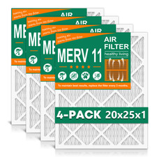 4 Pack 20x25x1 (MERV 11)Pleated Air Filters, Replacement for HVAC AC Furnace