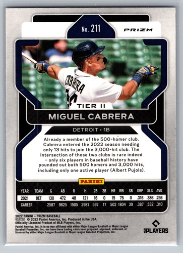 2022 Panini Prizm White Wave Prizm #211 Tier II Miguel Cabrera Detroit Tigers - Picture 2 of 2
