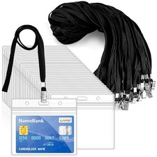 30Pcs Lanyards for Id Badges and 30 Pcs Clear Plastic Horizontal Name Black