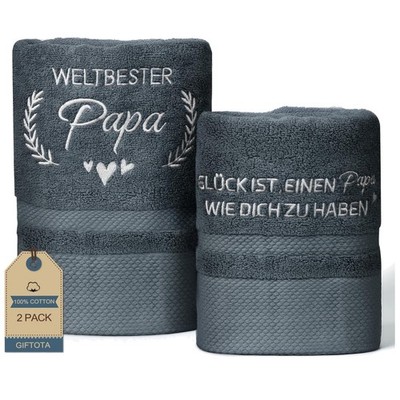 Handtuch Set Baumwolle 2-teilig Geburtstag Vatertag Badetuch Grau