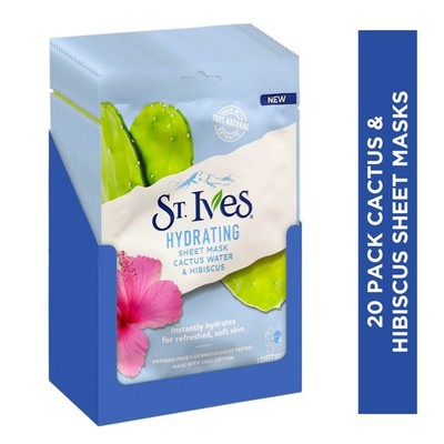 20-Pack St. Ives Deep Hydrating Face Sheet Mask Cactus Water & Hibiscus