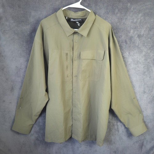 Under Armour Shirt Men 2XL Loose Green Long Sleeve Performance Fishing Outdoor - Picture 6 of 10