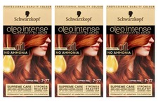 3 x Schwarzkopf Oleo Intense Permanent Hair Dye Colour 7-77  Copper Red