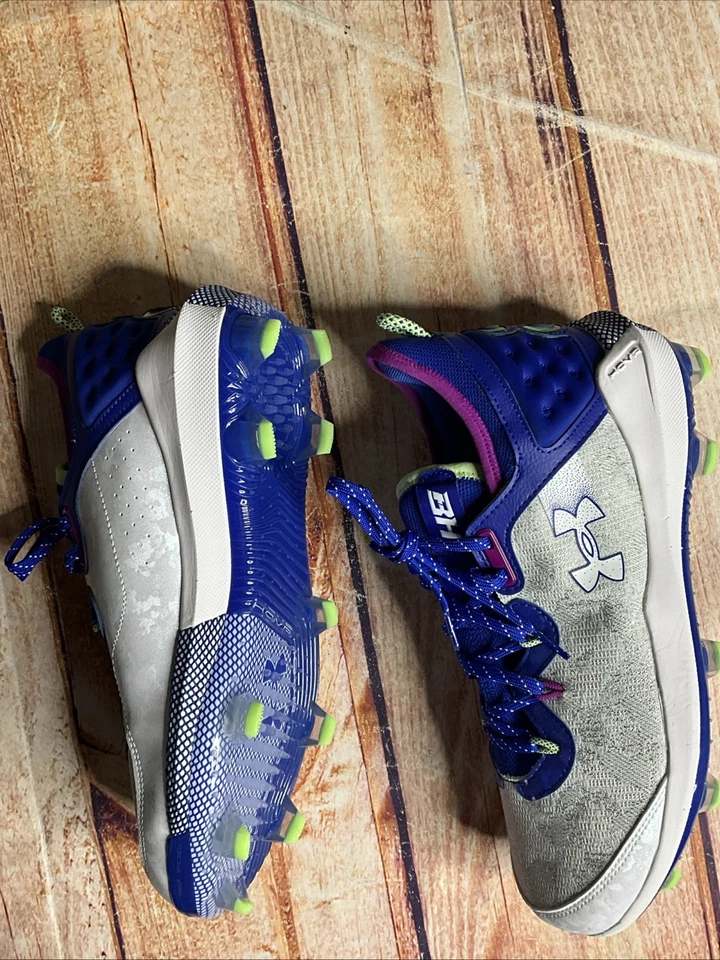 Under Armour Harper 8 Elite White Blue 9/11/11.5 Baseball Cleats 3026591-101 - Image 4 of 4