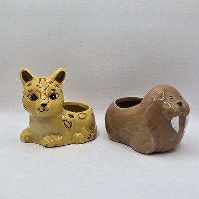 Small Animal Planters set of Two Cute Animals Seal & Jaguar