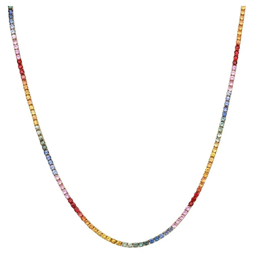 19 Ct Round Cut Lab-Created Multicolor Tennis Necklace 14K Yellow Gold Plated