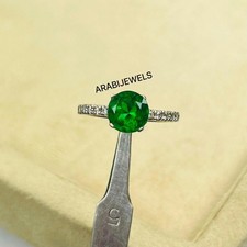 Round Cut Emerald Ring 925 Sterling Silver Gift For Her Emerald Engagement Ring.