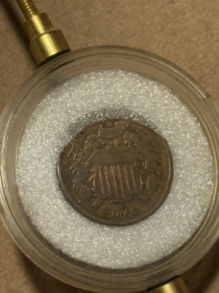 1864 LARGE MOTTO TWO CENT PIECE LOTSA FLASHY MAGENTA AND GOLDEN RED UnGraded - Image 4 of 4