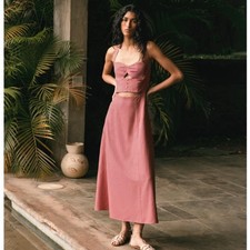 ZARA Ramie Halter Maxi Dress Marsala Pink Sz S NWT {3B40}