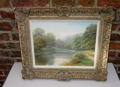 Original Öl auf Leinwand: Flusslandschaft mit Rindern: von Spencer Coleman