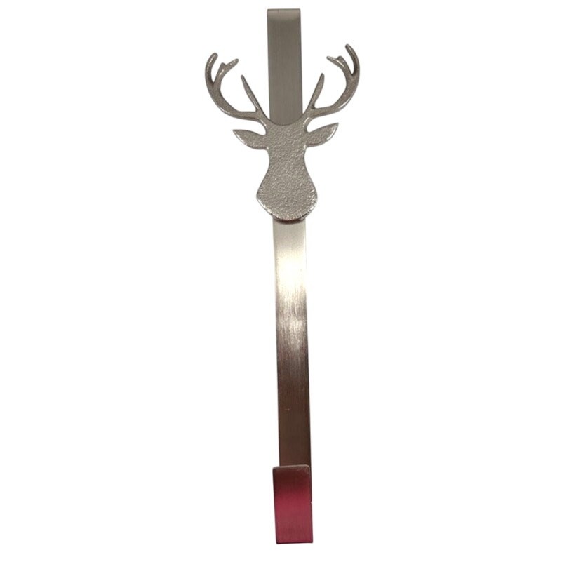 Silver Reindeer Metal Wreath Door Hanger with 15-Inch Over-the-Door Hook