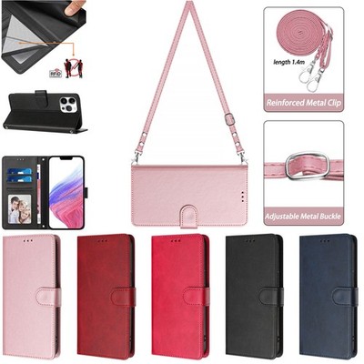 For iPhone 17 Pro Max 16e 15 14 13 12 11 Crossbody PU Leather Flip Wallet Case