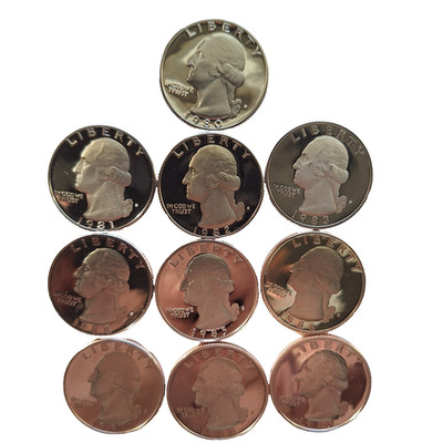 Washington Quarters-Clad-10 Coin PROOF SET-1980-S thru 1989-S-Mirror Finish-DCAM