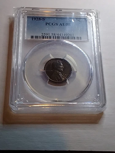 1928-S LARGE "S" LINCOLN CENT PCGS GRADED IN AU/58 BROWN W/TINGES OF RED SCARCE!