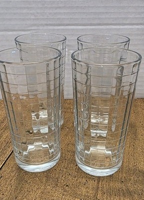 LOT OF 4 Pasabahce Block Optic Cocktail Juice Water Tea Glasses - 5 1/8  VINTAGE
