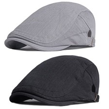 2 Pack Men's Adjustable Newsboy Flat Cap Cotton One Size, 2 Pcs-a-black/Grey