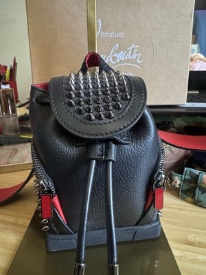 Christian Louboutin Studded Spikes Mini Backpack Black/Red Drawstring Dust Bag