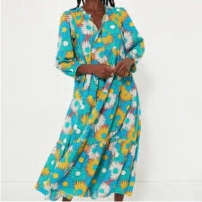 Tuckernuck NEW Salty Paloma Blue Daisy Retro Long Sleeve Caftan Size XS