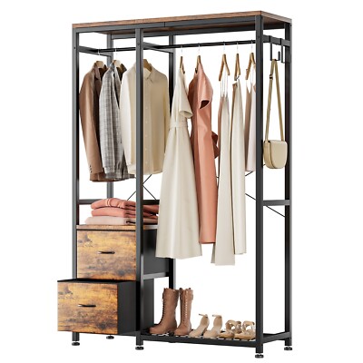 Clothes Rack Heavy Duty Garment Industrial Clothing Shelves Drawer Closet Brown