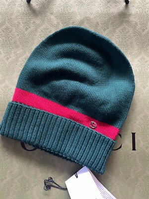 NWT Gucci Knit Wool Green/Red Beanie Hat Medium (58 cm) Made in