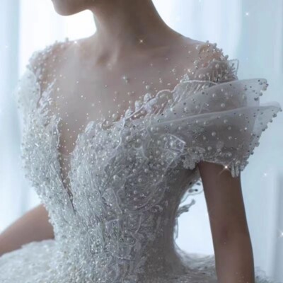 Pearl Dress Wedding Dress Bridal Gown Prom Dress Long tail Customize size Gown