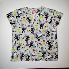 SCRUB TOP SIZE S HALLOWEEN CAT TRICK OR TREAT NURSE VET CNA
