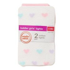 NIP Wonder Nation White with Hearts and Pink baby girl Tights, 2 pk 6-18 mos
