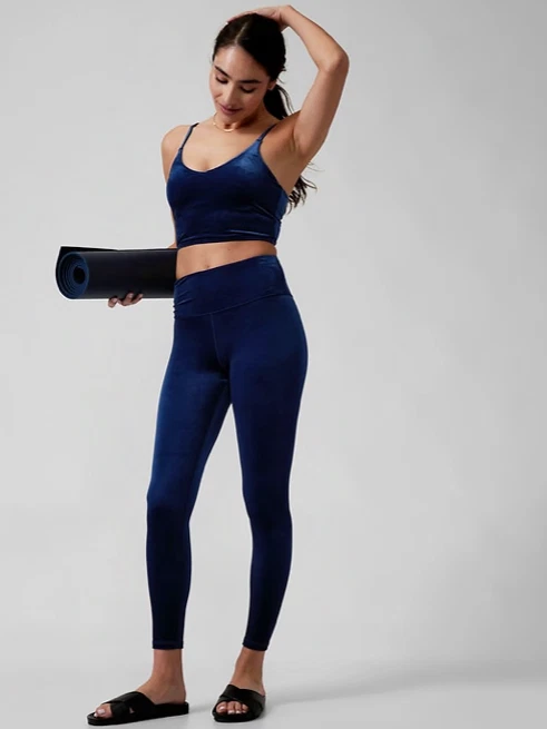 Athleta XS Elation Velvet Tight Leggings Blue, Ultra High Rise Yoga Pants  NWT