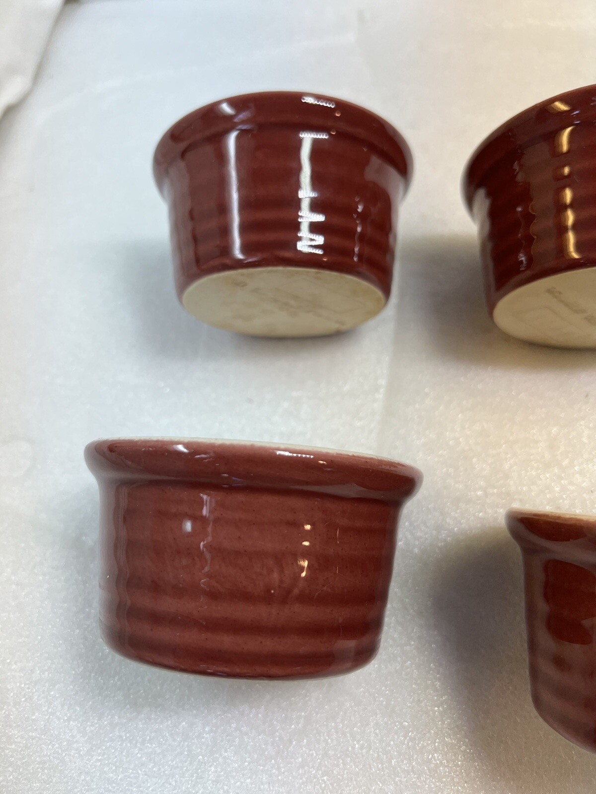 Emile Henry Set Of 6 Modele Depose 10.68 Ribbed Custard Ramekins Red