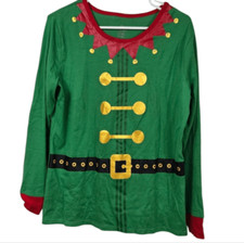 Elf Holiday Tee Long Sleeve Fitted Christmas Shirt Festive Green Pajama Top