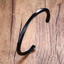 Men Women Norse Viking Twisted Stainless Steel Hammered Torc Bracelet -Black