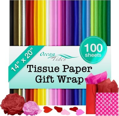Ocean Tides Tissue Paper for Gift Bags - 100 Sheets Colored Tissue Paper for Pac
