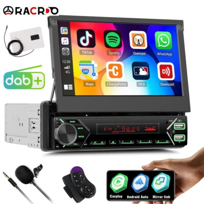 RACRDO Radio de coche DAB+ 1DIN 7 pulgadas con Apple/Android Carplay GPS NAVI WIFI Bluetooth USB
