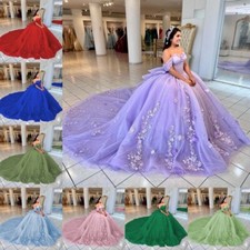 Princess Quinceanera Dresses Off Shoulder 3D Flowers Pageant Sweet 16 Ball Gowns
