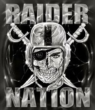 (2) Las Vegas Raiders Oakland Nation Vinyl Stickers 4.5x4 Skull Sword Car Decals