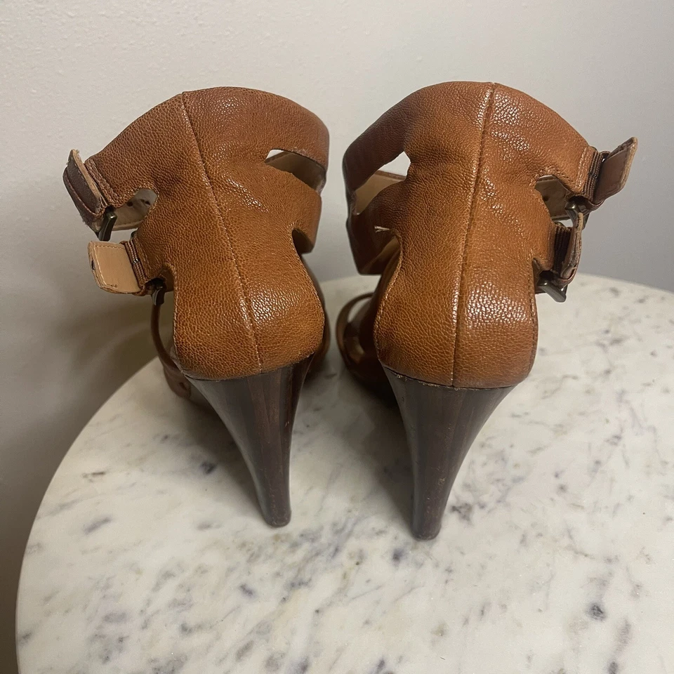 Sandalias Nine West "Mauren" Bronceado Gladiador Talla 8.5 Cuñas Tacón Tirantes Zapatos -K1 Foto 3 de 4