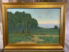 ÖL GEMÄLDE LANDSCHAFT HOLZFÄLLER AM WALDRAND SIGNIERT DONKER 60x45cm