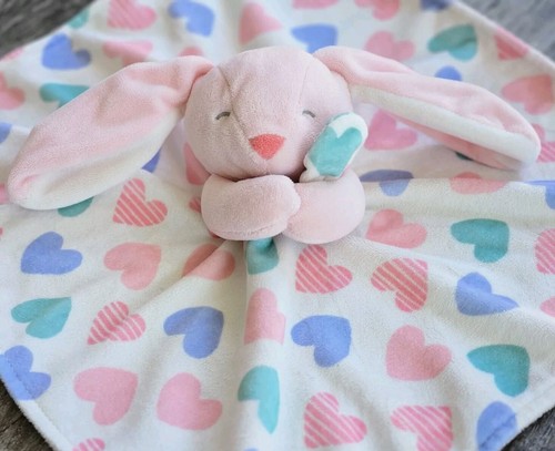 CARTER'S Pink Bunny Rabbit Hearts Lovey Mini Blanket 2016 Sleepy Plush ...