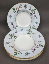 Royal Worcester Soup Plates Bowls "Chevy Chase" x 4. Blue Floral Rimmed Set. 8"