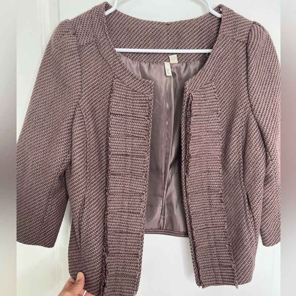 Blazer Frenchi Marrón Tweed Mezcla Lana Recortado Abierto Talla Grande Foto 4 de 4