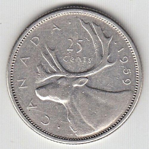 1959 Canada 25 Cents Coin - KM#52 - .800 Silver