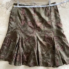 Ralph Lauren 100 Silk Paisley Pleated Skirt Lined Green Purple Sz 12 139