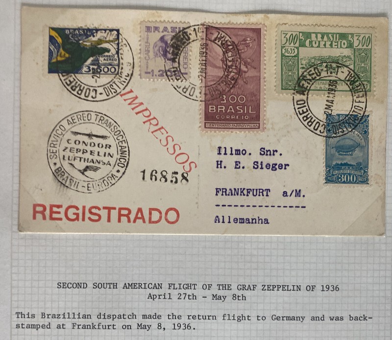 1936 Brazil Graf Zeppelin Condor Postcard cover to Frankfurt Germany