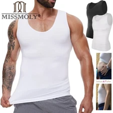 Mens Slim Body Shaper Gynecomastia Belly Control Vest Tops Compression Shirt US